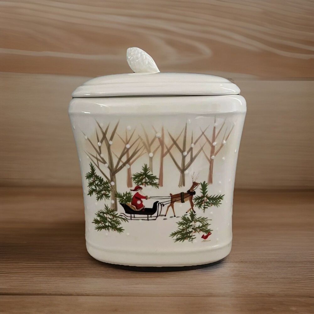Hallmark Forest Santa Sleigh Cardinals Acorn Lid Christmas Treat Canister